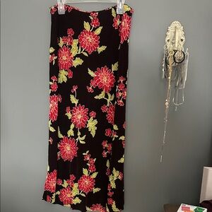 Coldwater Creek dark brown Maxi Skirt with Red Floral Design